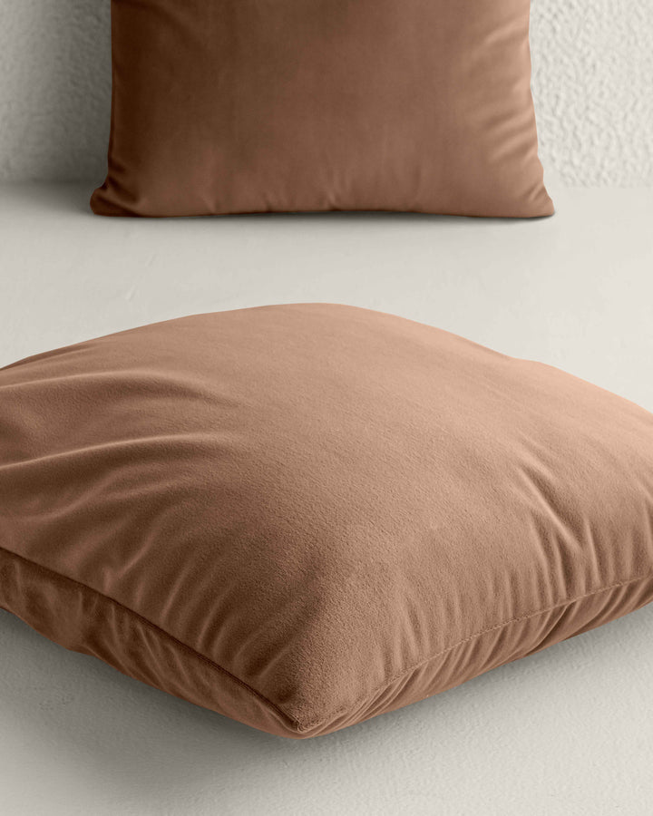 The Home Story Velvet Cushion Covers; 16x16 Inches; Set of 2; Caramel Brown