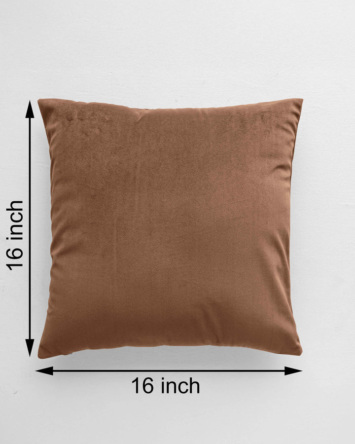 The Home Story Velvet Cushion Covers; 16x16 Inches; Set of 2; Caramel Brown