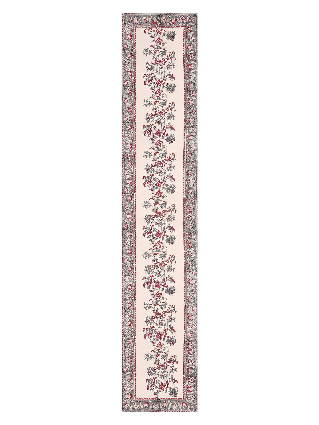 Table Runner; 13x70 Inches; Red Grey Leaves