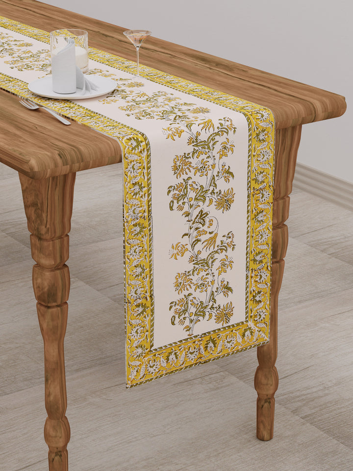 Table Runner; 13x70 Inches; Yellow Green Leaves