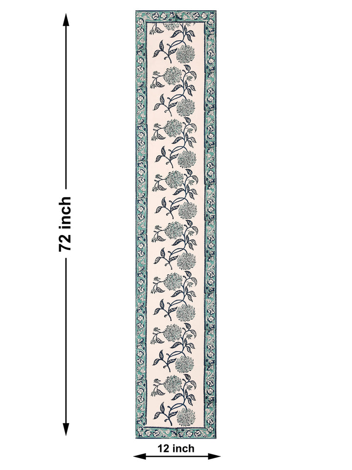Table Runner; 13x70 Inches; Blue Flowers
