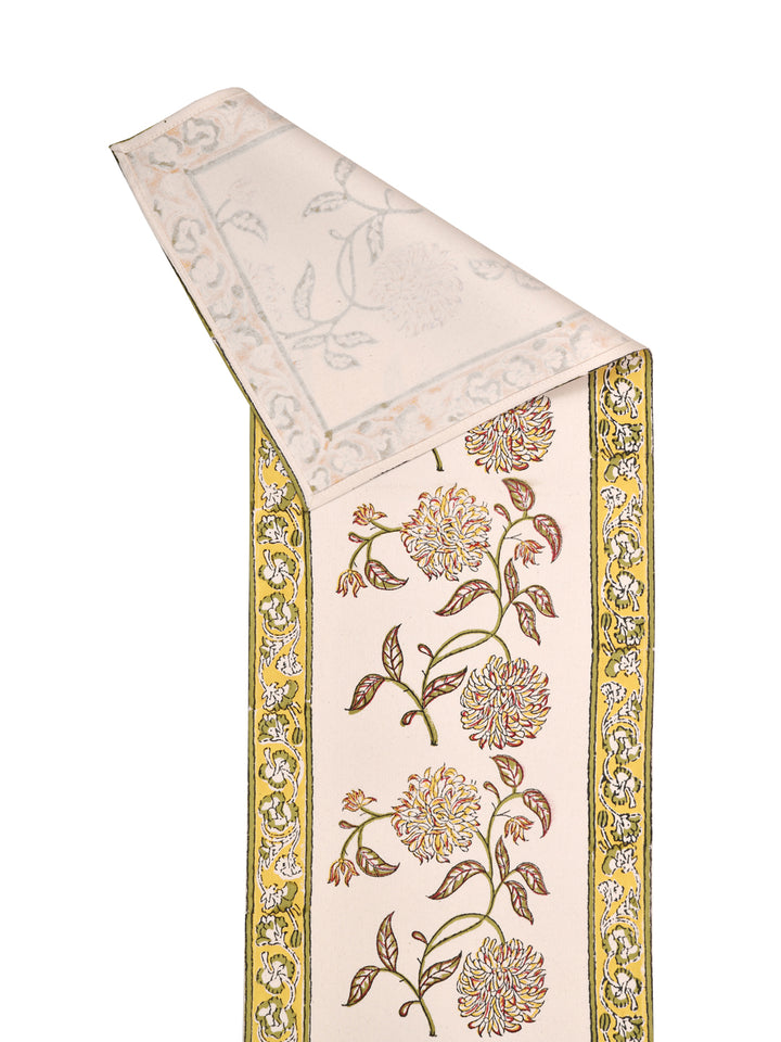 Table Runner; 13x70 Inches; Yellow Green Flowers