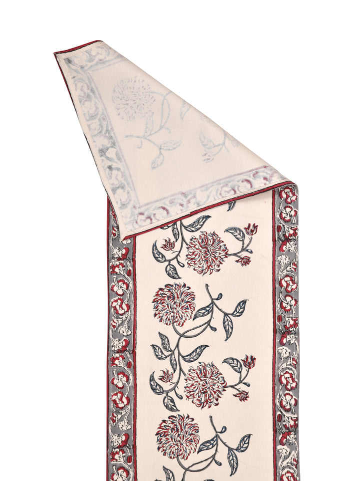 Table Runner; 13x70 Inches; Grey Red Flowers