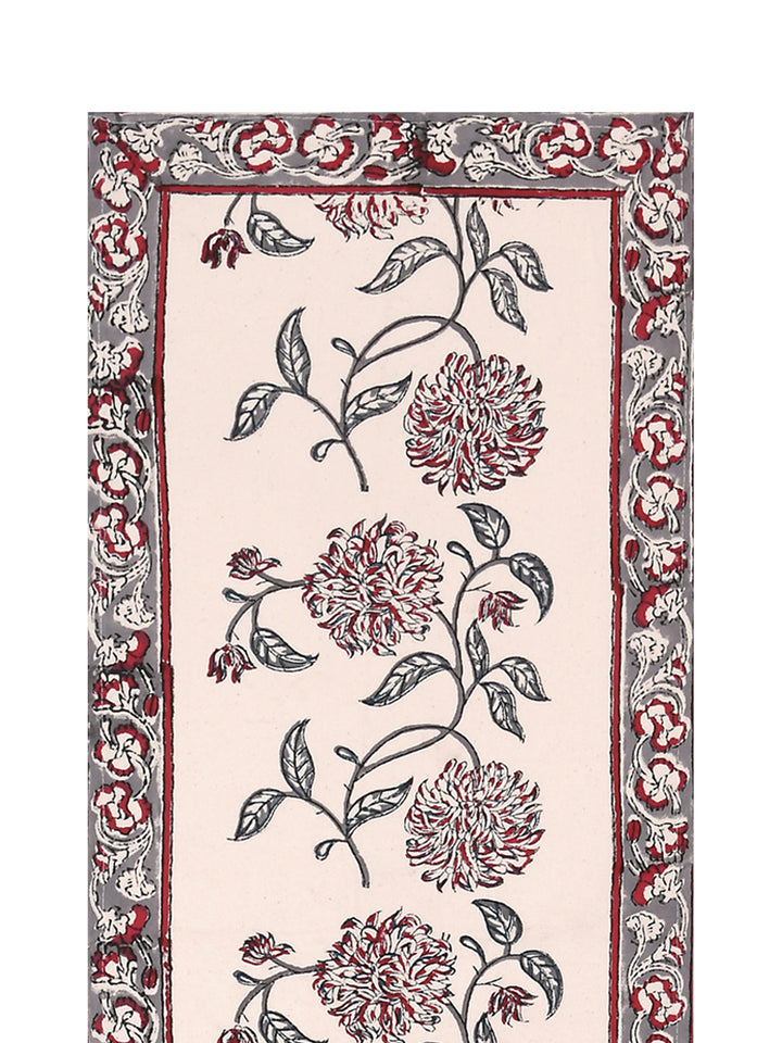 Table Runner; 13x70 Inches; Grey Red Flowers