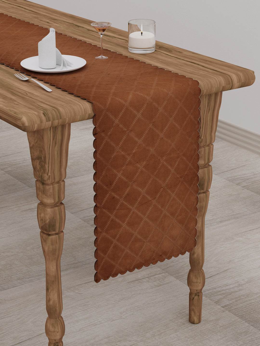 Table Runner; 15x72 Inches; Quilted Coffee Brown