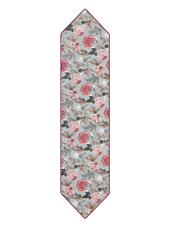 Table Runner; 14x72 Inches; Pink Maroon Flowers