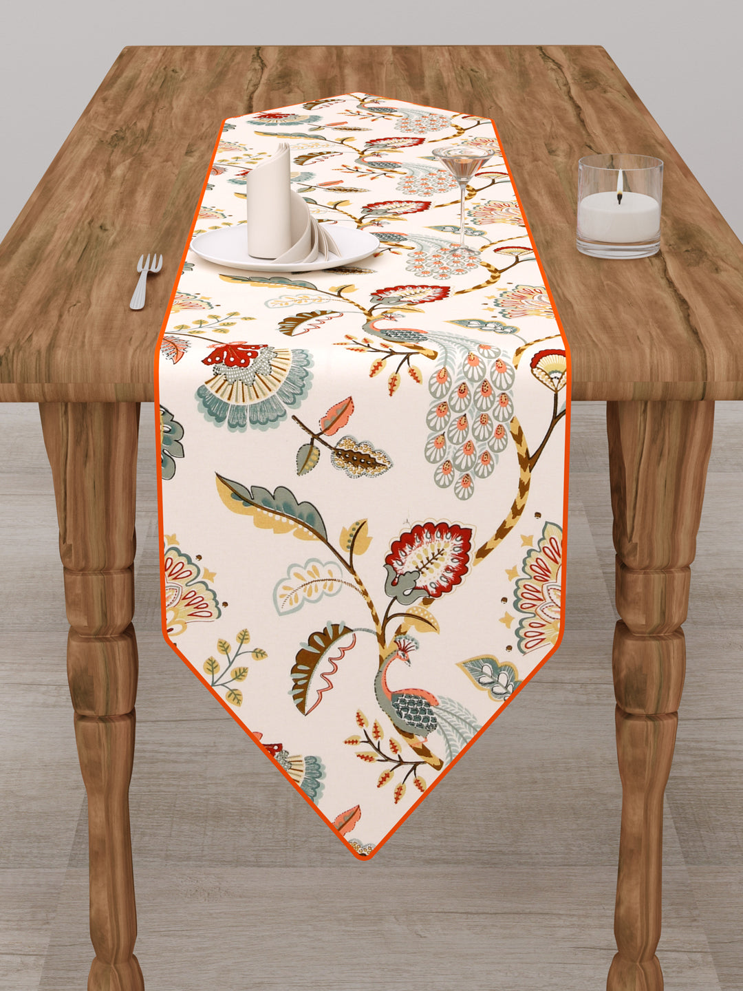 Table Runner; 14x72 Inches; Multicolor Peacock