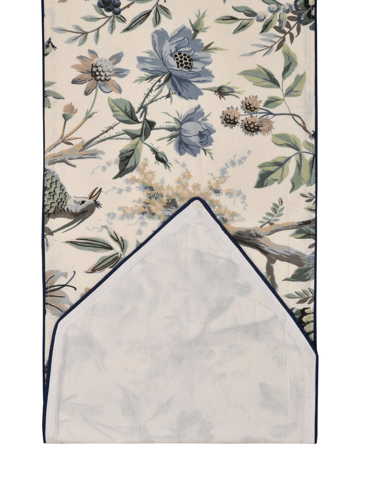 Table Runner; 14x72 Inches; Blue Flowers & Birds