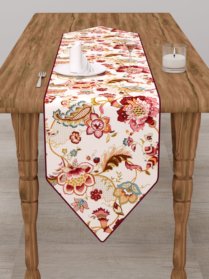 Table Runner; 14x72 Inches; Maroon Flowers