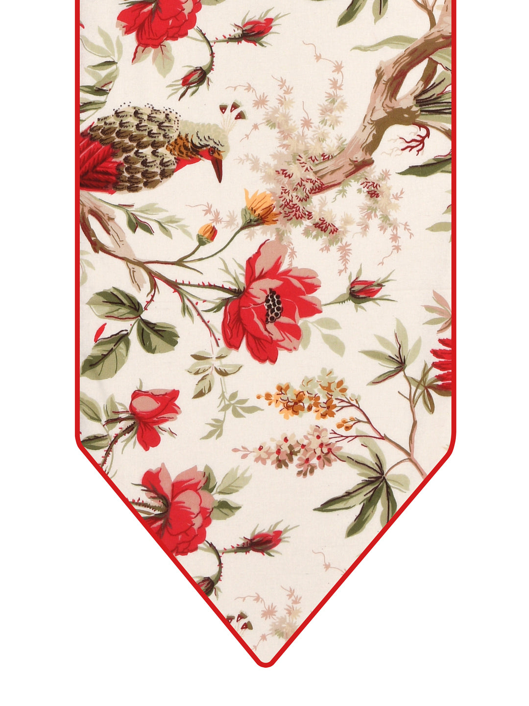Table Runner; 14x72 Inches; Red Flowers & Birds