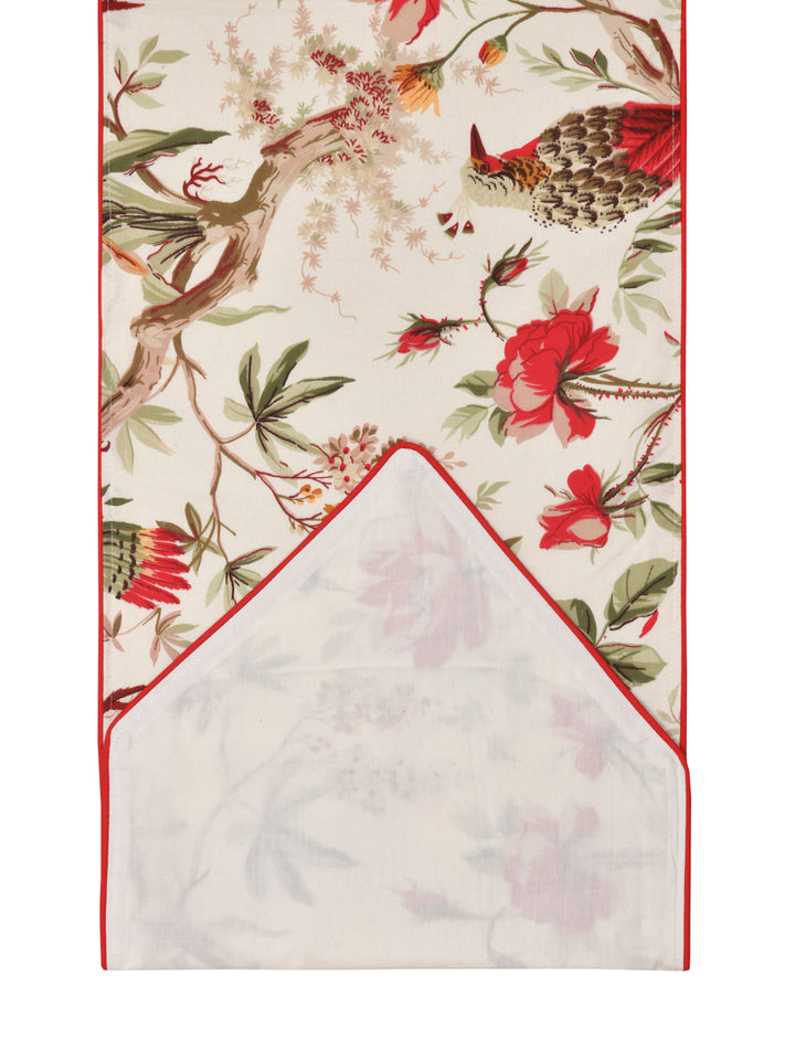 Table Runner; 14x72 Inches; Red Flowers & Birds