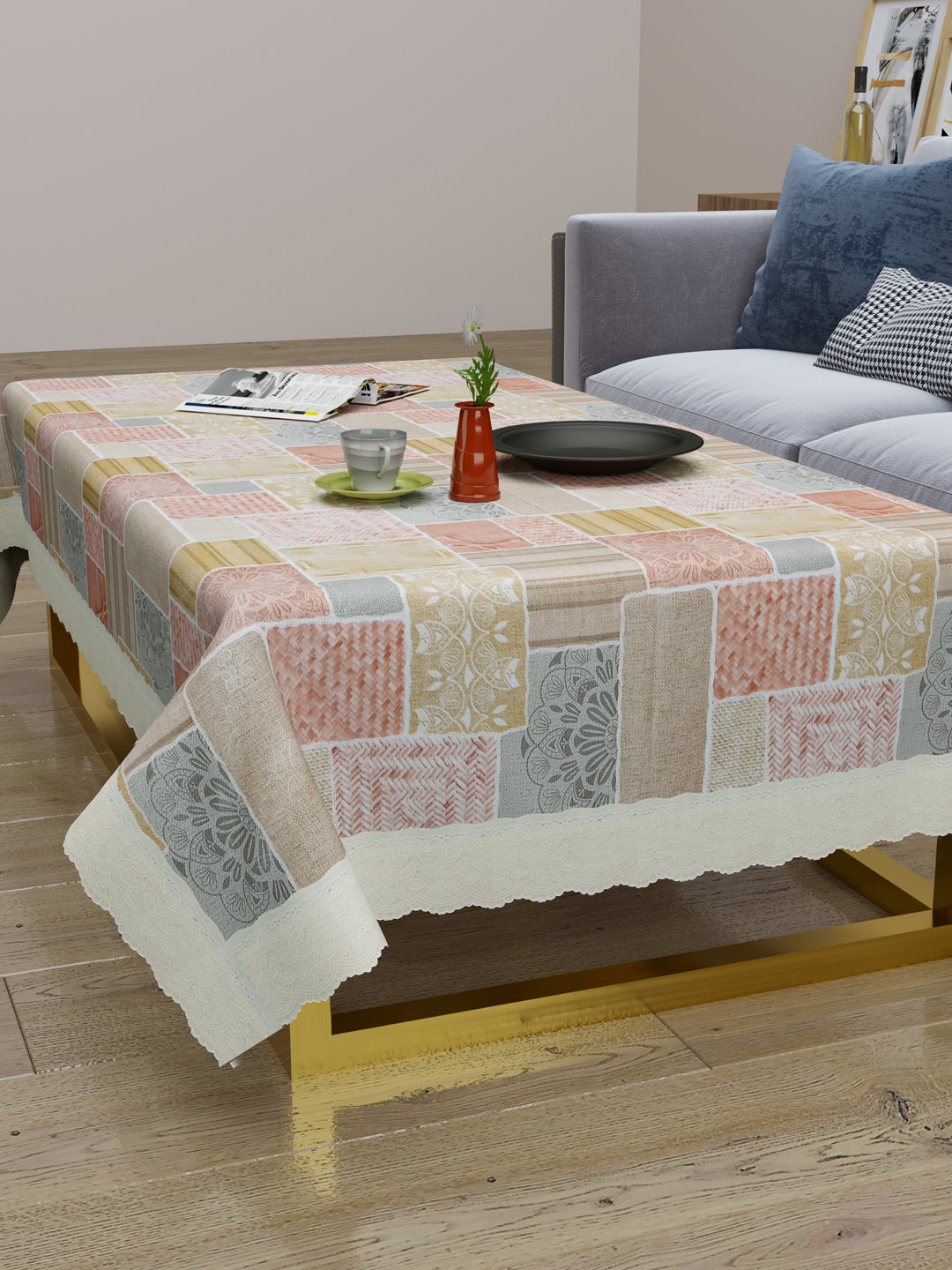 Centre Table Cover; 40x60 Inches; PVC; Anti Slip; Multicolor Checks