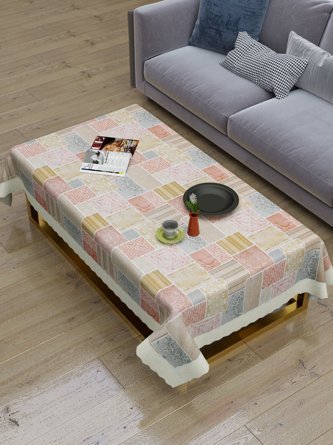 Centre Table Cover; 40x60 Inches; PVC; Anti Slip; Multicolor Checks