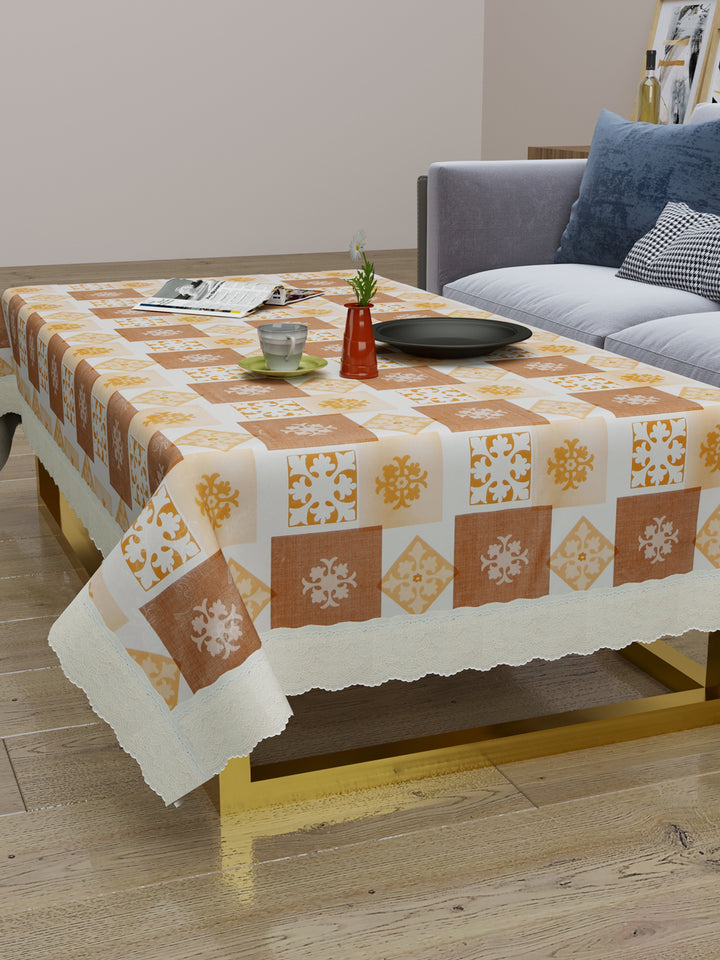 Centre Table Cover; 40x60 Inches; PVC; Anti Slip; Brown & Yellow Checks