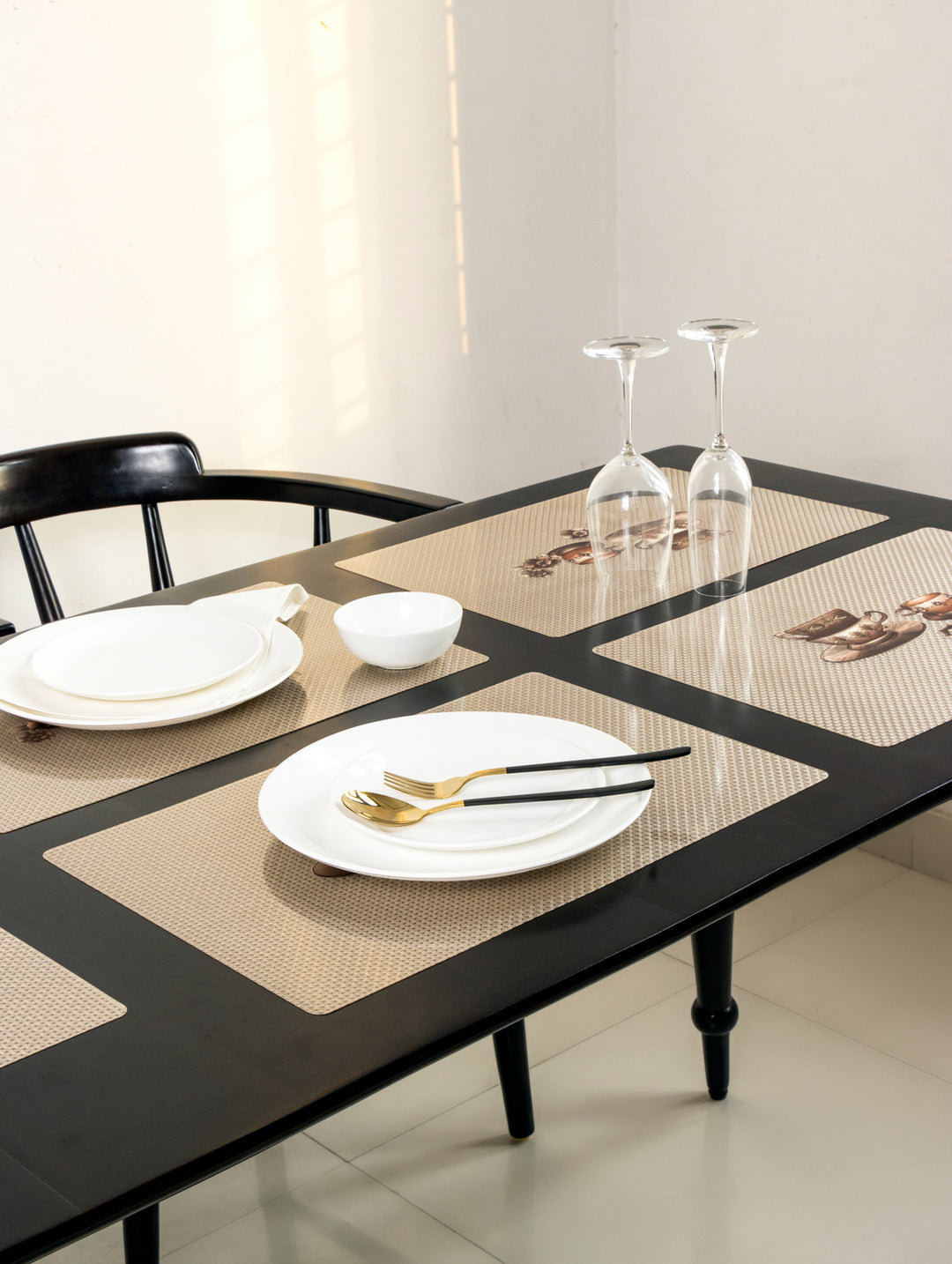 PVC Table Mats, Kitchen & Dining Placement; Set of 6 Pcs; Color - Brown & Beige