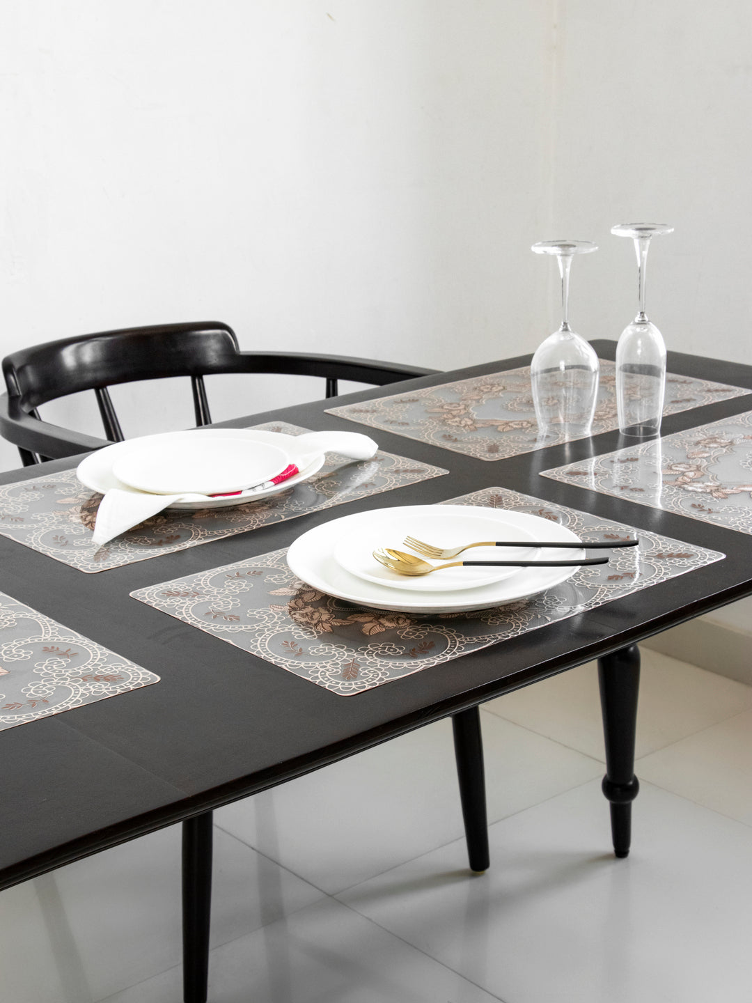 PVC Table Mats, Kitchen & Dining Placement; Set of 6 Pcs; Color - Golden Flowers