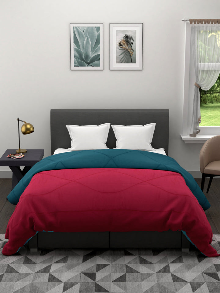 Reversible Double Bed King Size Comforter; 90x100 Inches; Maroon & Cyan