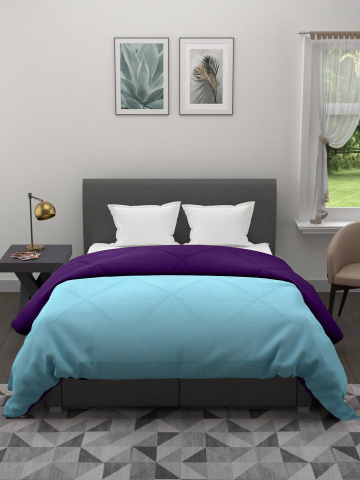 Reversible Double Bed King Size Comforter; 90x100 Inches; Aqua & Purple