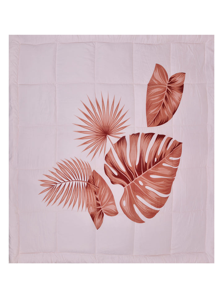 Reversible King Size Comforter 220 GSM; 90x100 Inches; Orange Leaves On Pink