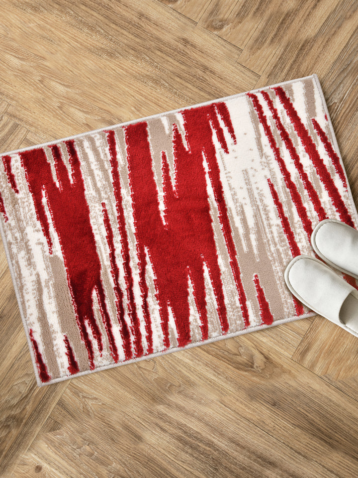 Doormat With Anti Skid Backing; 16x24 Inches; Maroon Beige Stripes