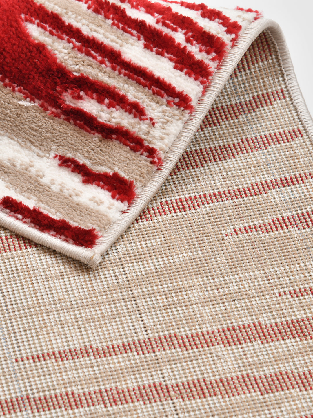 Doormat With Anti Skid Backing; 16x24 Inches; Maroon Beige Stripes