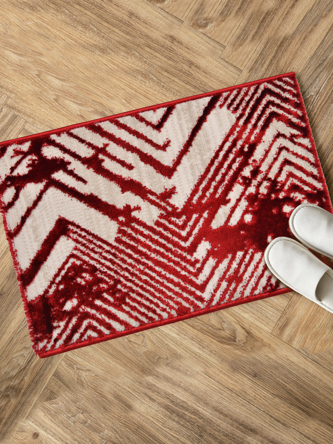 Doormat With Anti Skid Backing; 16x24 Inches; Maroon Beige Abstract
