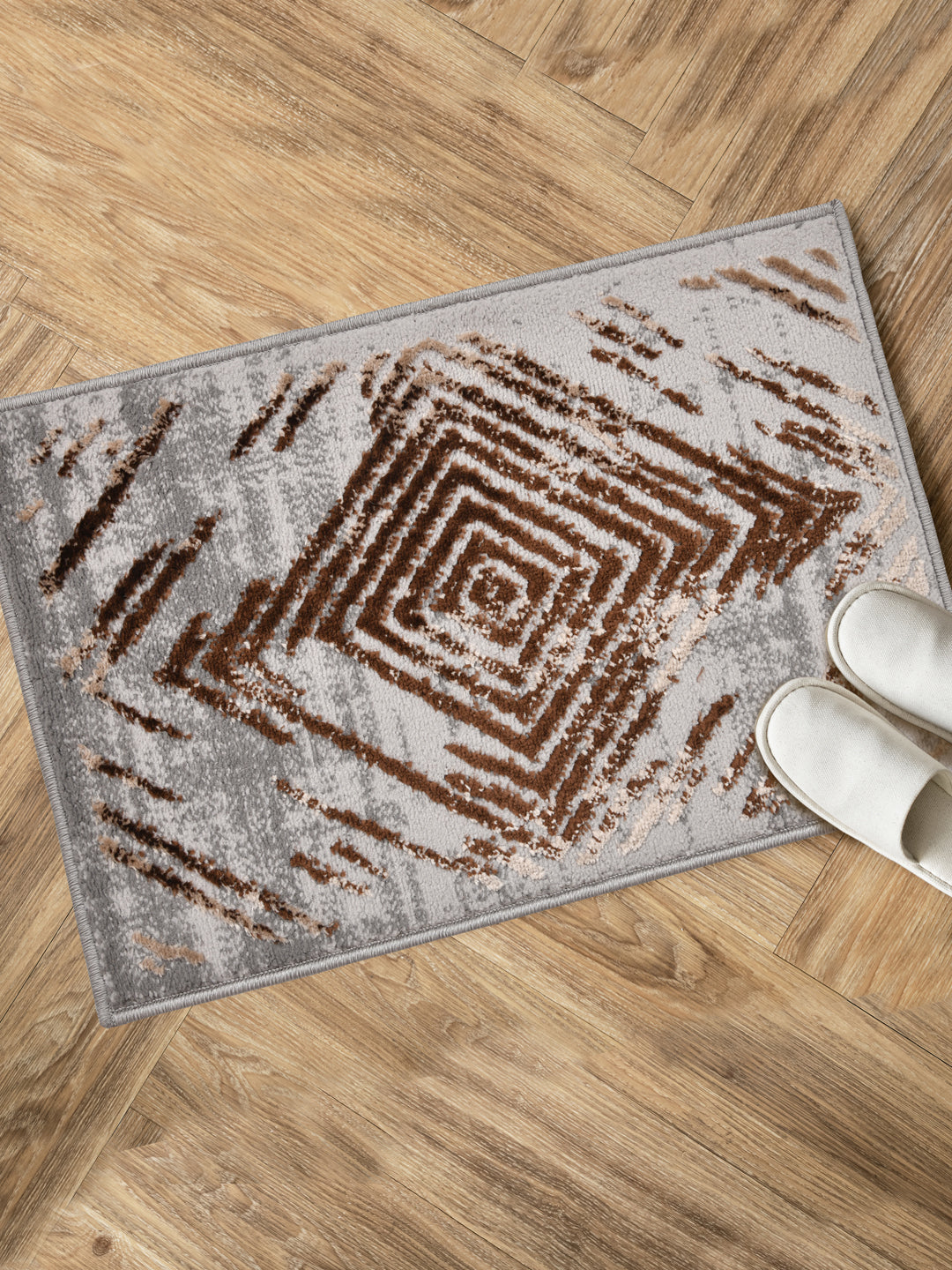 Doormat With Anti Skid Backing; 16x24 Inches; Grey Brown Abstract