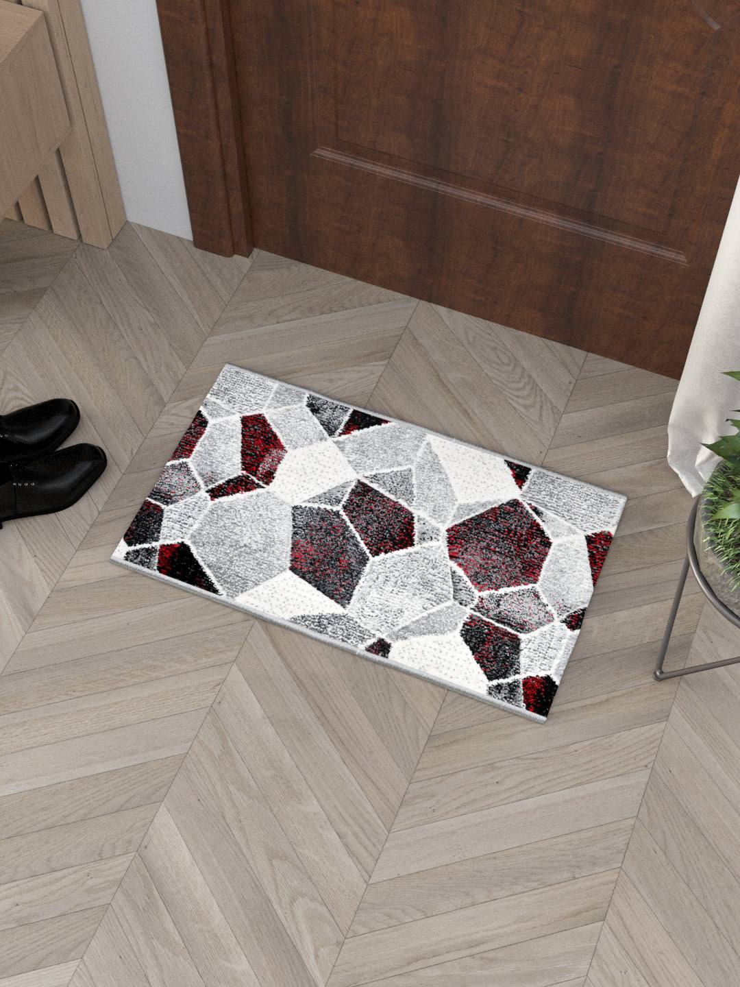 Doormat With Anti Skid Backing; 16x24 Inches; Grey White Geometric