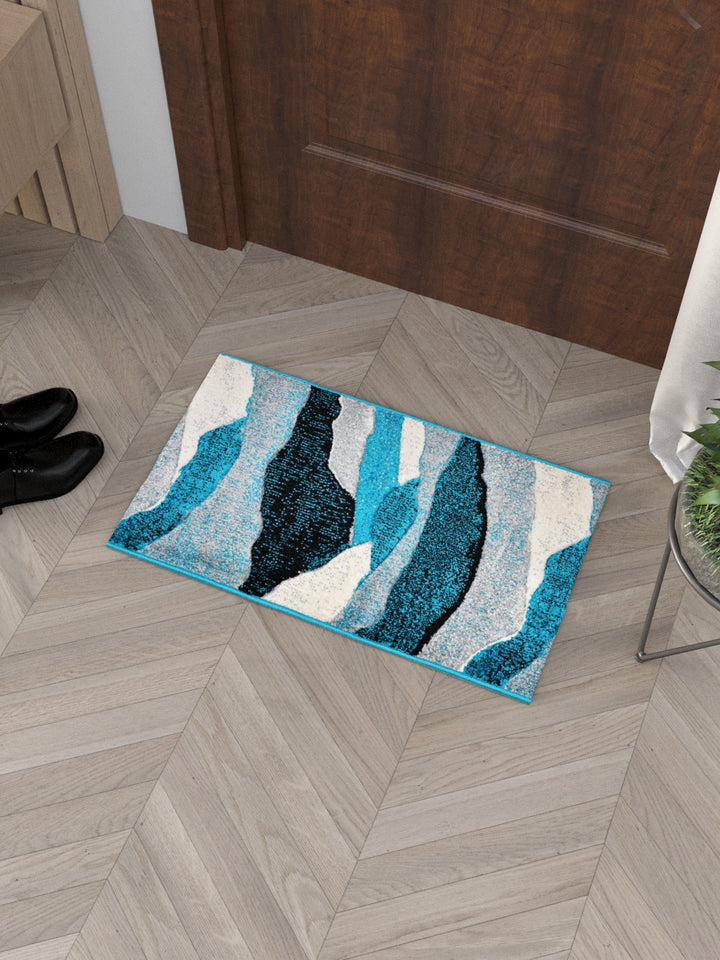 Doormat With Anti Skid Backing; 16x24 Inches; Blue White Abstract