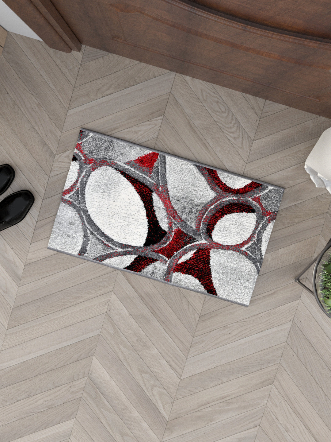 Doormat With Anti Skid Backing; 16x24 Inches; Grey White Red