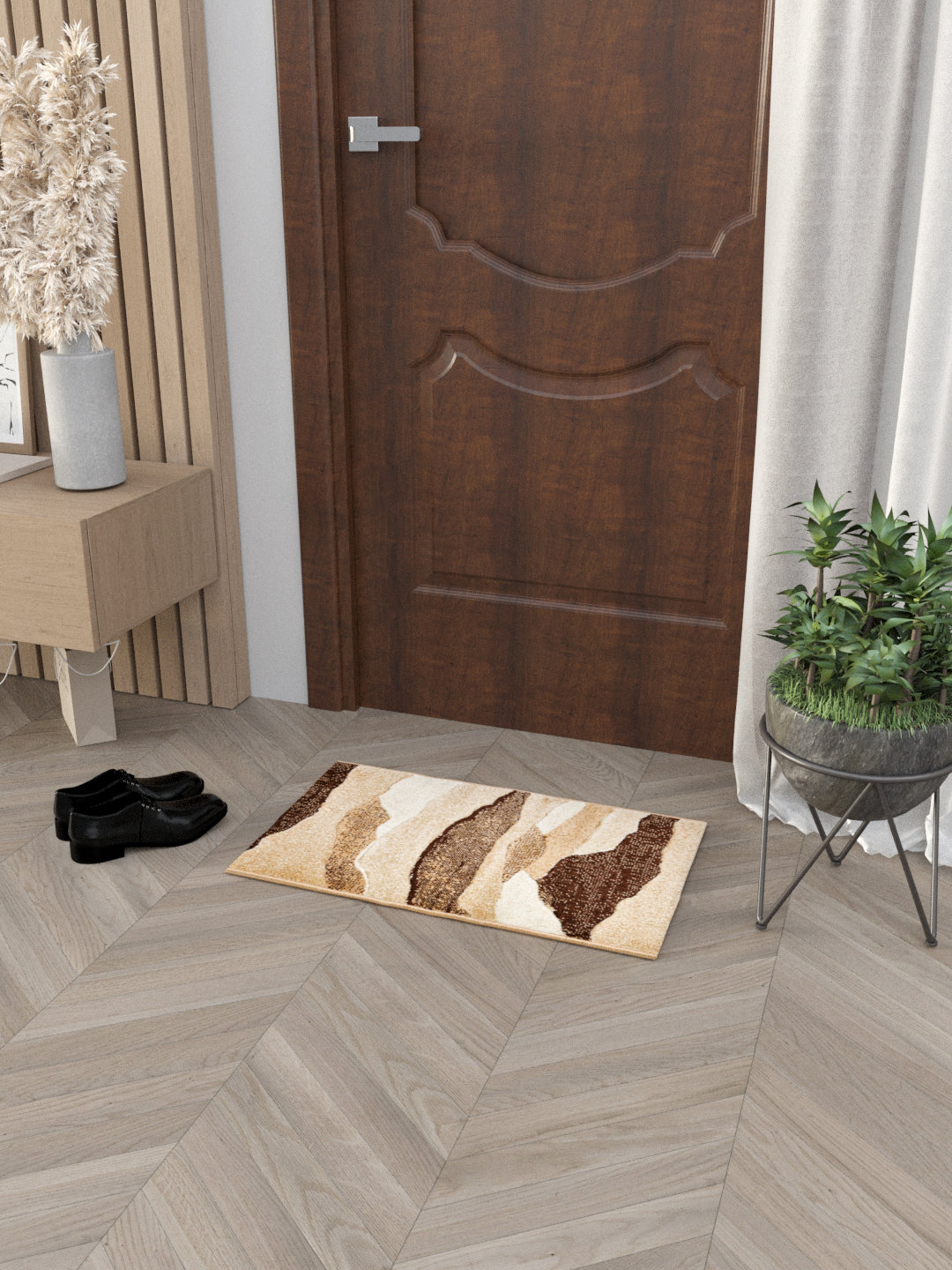 Doormat With Anti Skid Backing; 16x24 Inches; Brown Beige Abstact