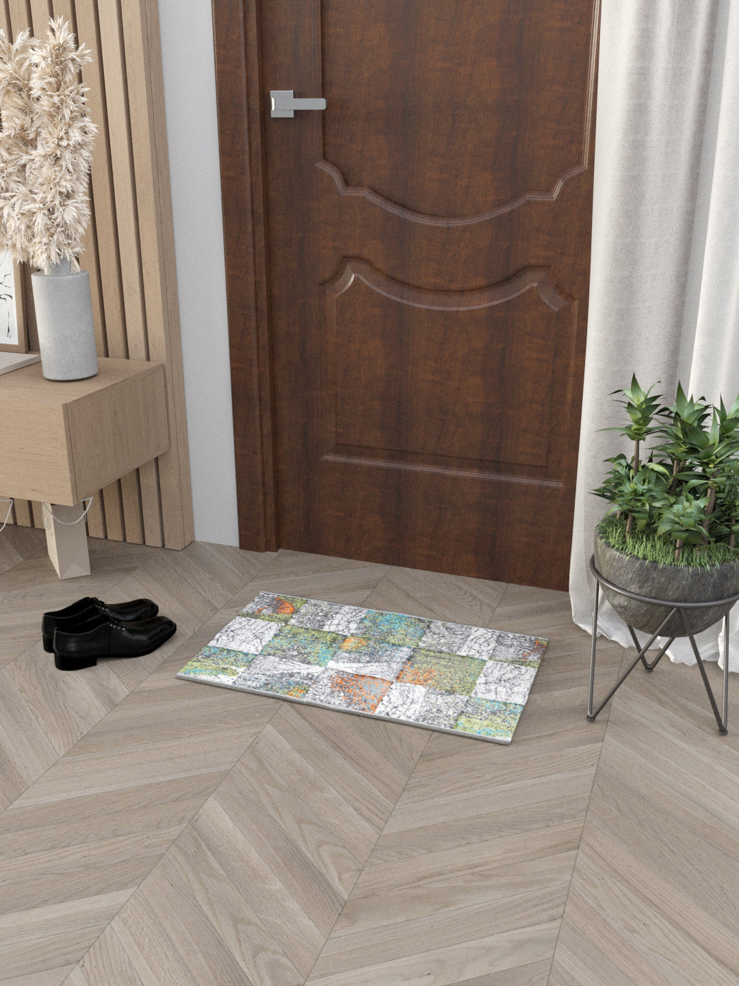 Doormat With Anti Skid Backing; 16x24 Inches; Multicolor Checks