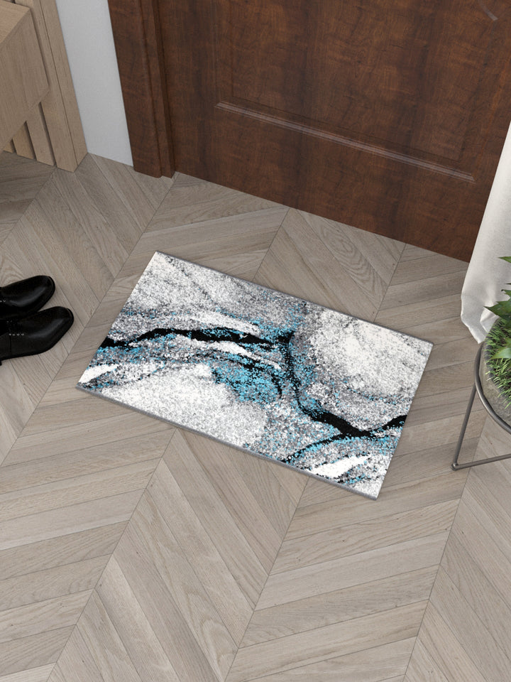 Doormat With Anti Skid Backing; 16x24 Inches; Grey White Abstract