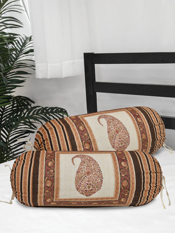 Cotton Bolster Covers; Set Of 2; 220 TC; Brown Golden Pasley