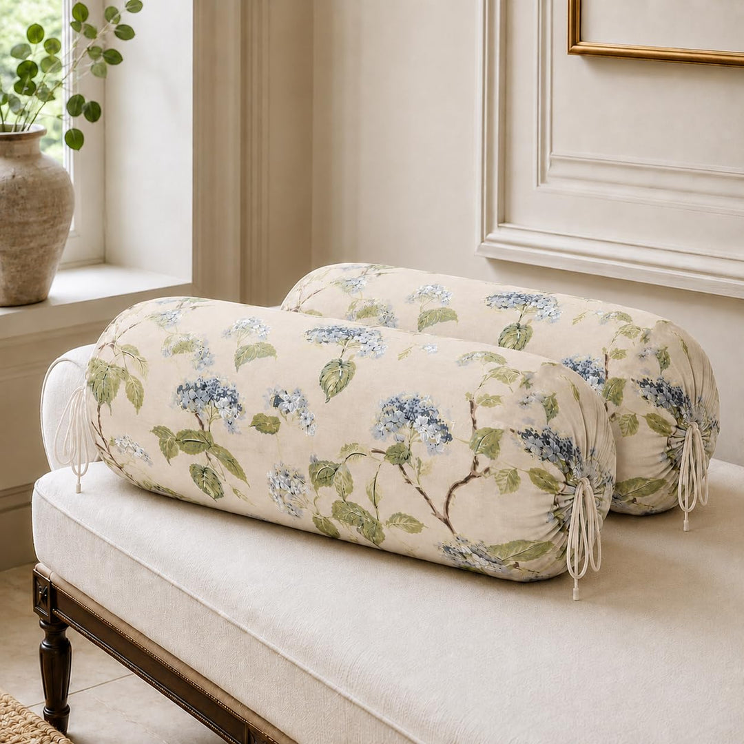 Cotton Bolster Covers Set of 2, Champagne Garden, Standard Size