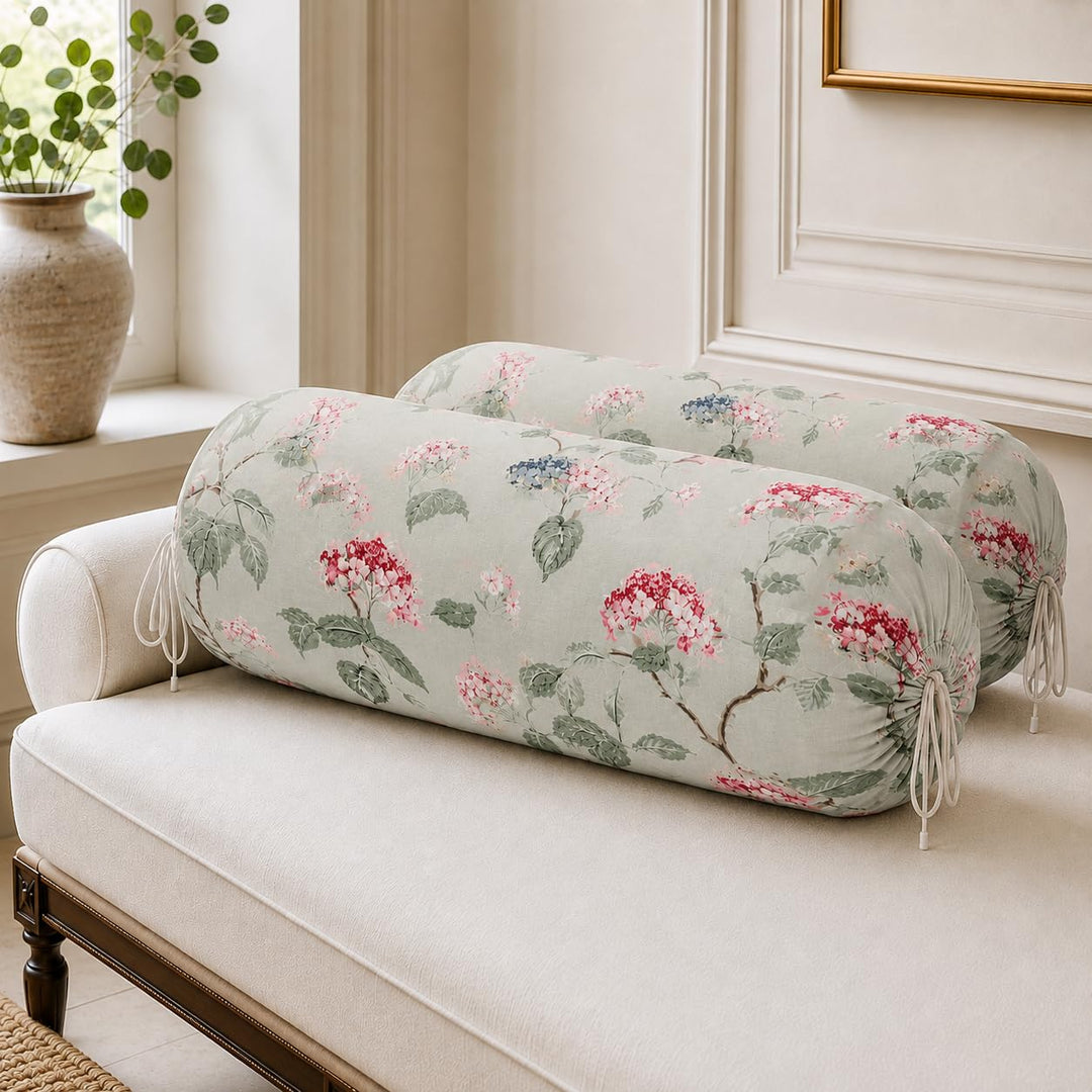 Cotton Bolster Covers Set of 2, Botanical Sage, Standard Size