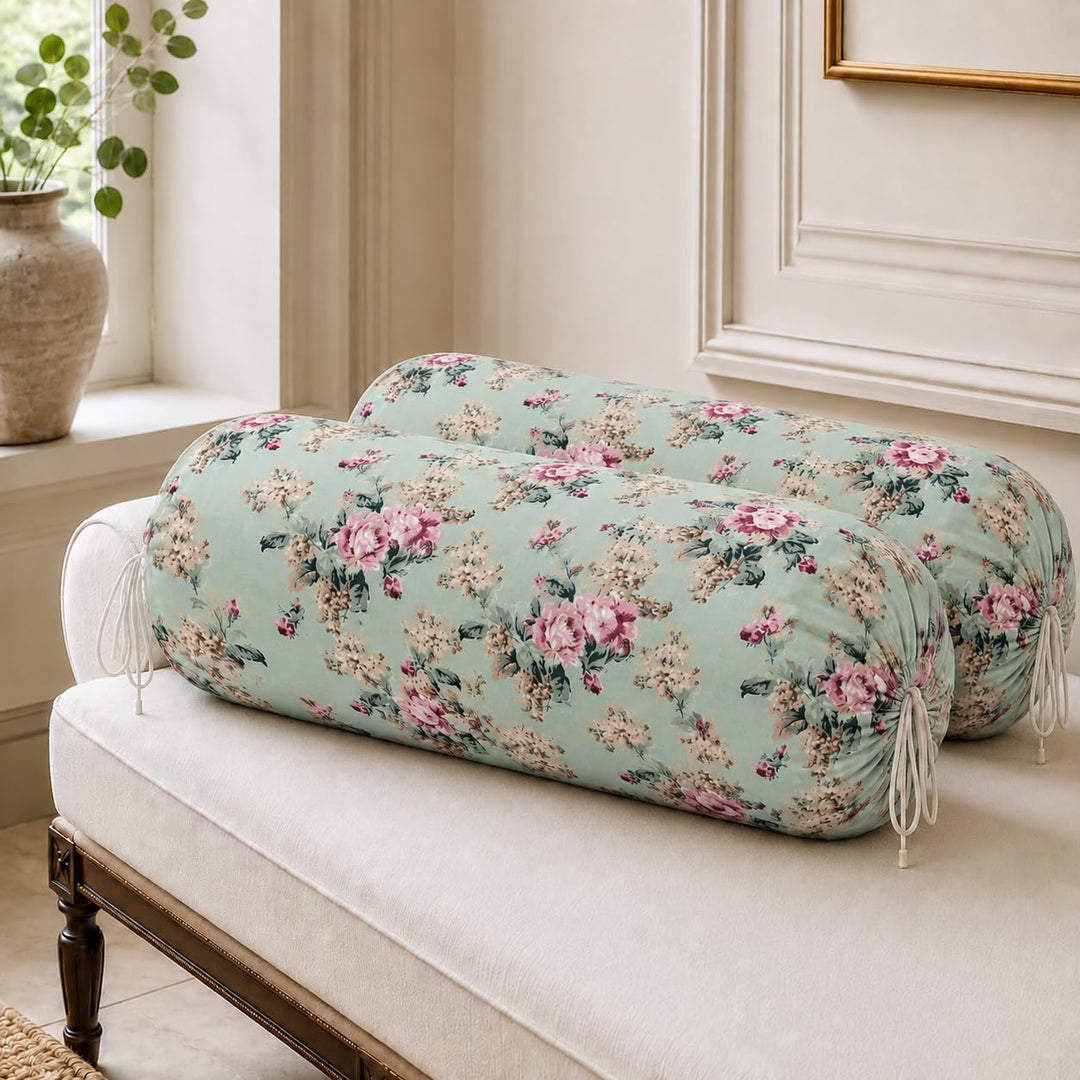 Cotton Bolster Covers Set of 2, Sea Breeze, Standard Size