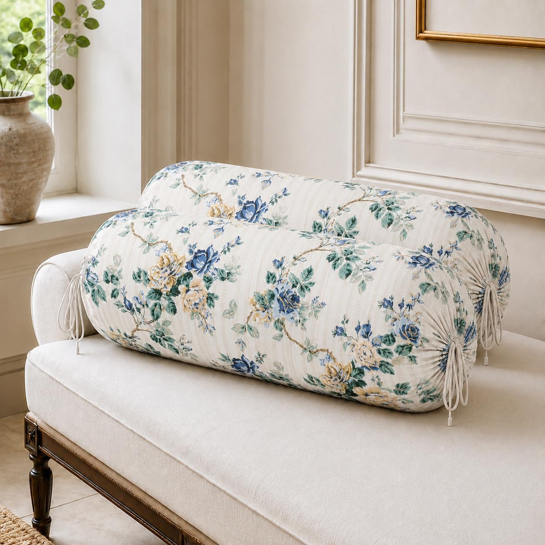 Cotton Bolster Covers Set of 2, Blue Serenity, Standard Size