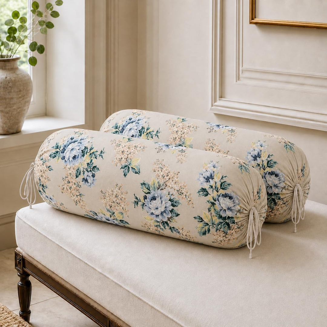 Cotton Bolster Covers Set of 2, Moonlit Garden, Standard Size