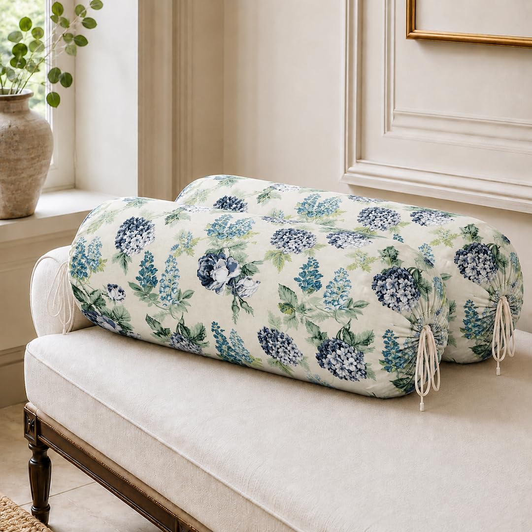 Cotton Bolster Covers Set of 2, Royal Bloom, Standard Size