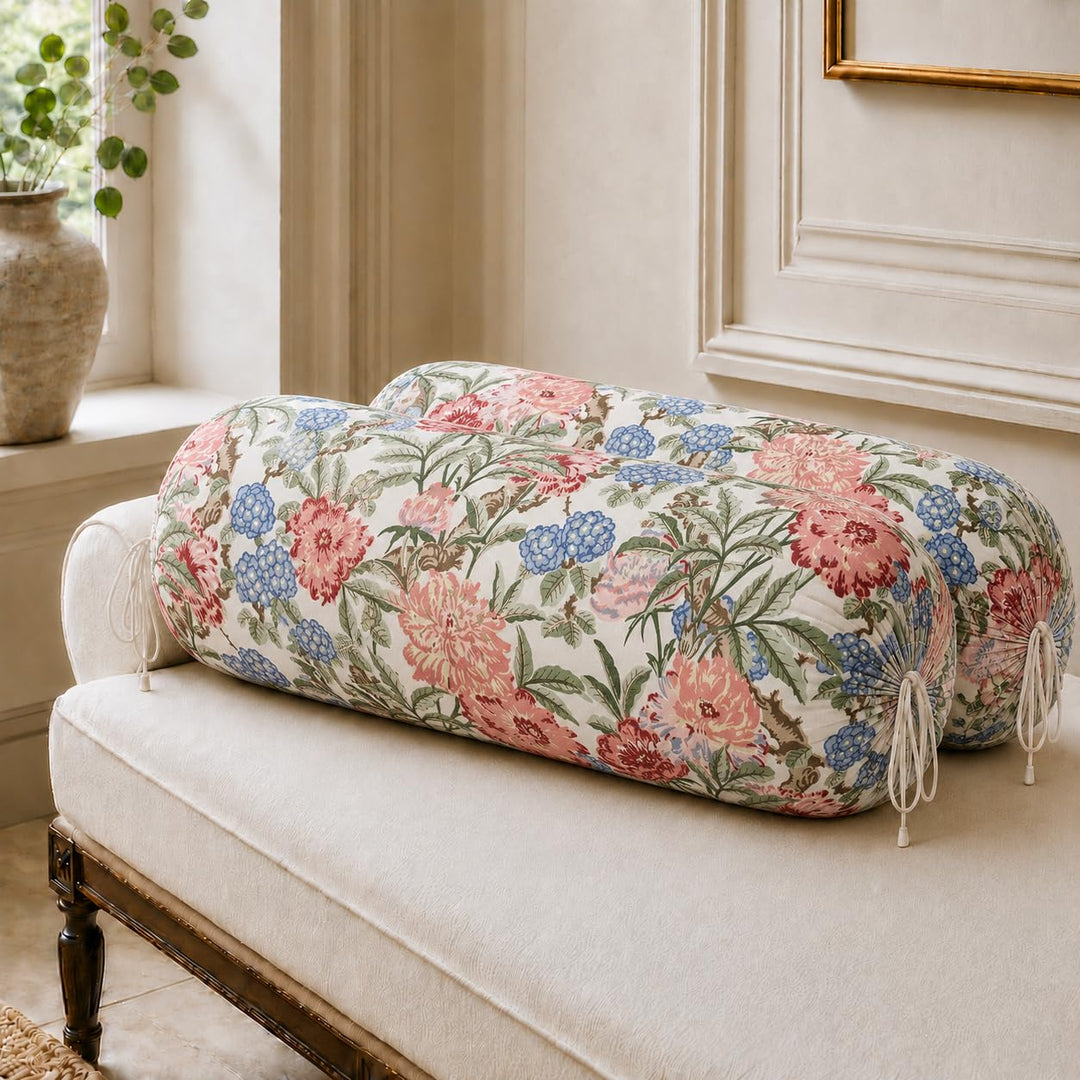 Cotton Bolster Covers Set of 2, Coral Mist, Standard Size (32x16 Inch)