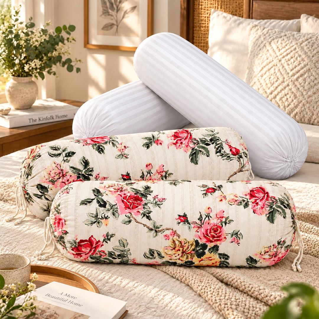 Bolster Covers with Fillers, 2 Covers and 2 Fillers, Rose Manor