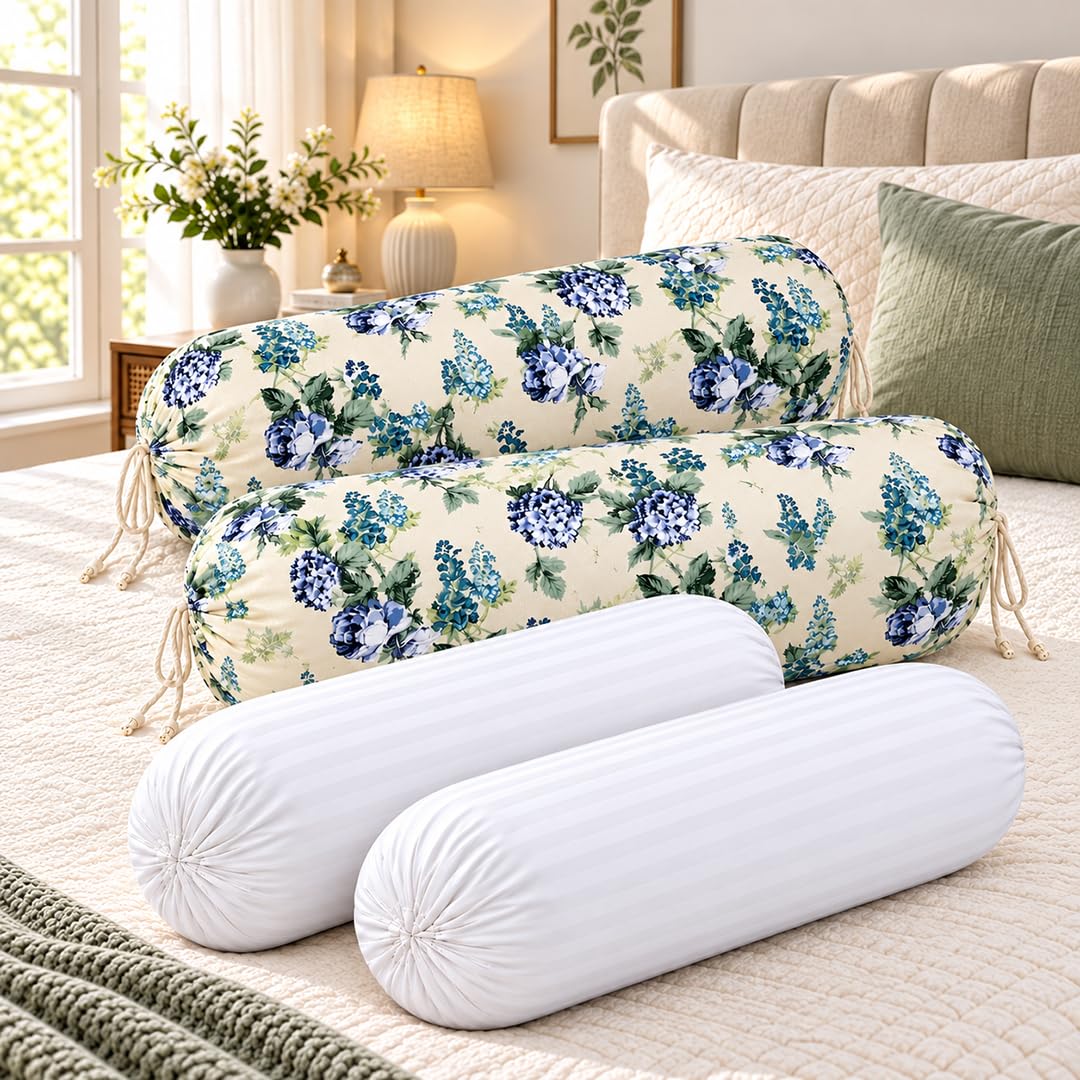 Bolster Covers with Fillers, 2 Covers and 2 Fillers, Royal Bloom