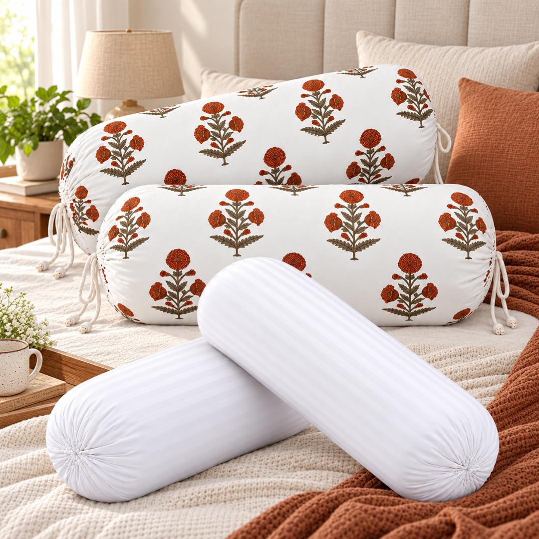 Bolster Covers with Fillers, 2 Covers and 2 Fillers, Rustic Bloom