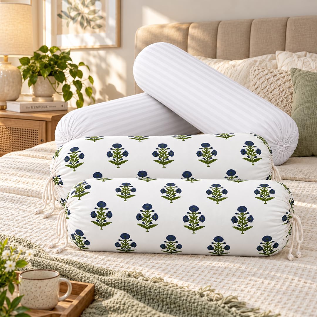 Bolster Covers with Fillers, 2 Covers and 2 Fillers, Indigo Essence
