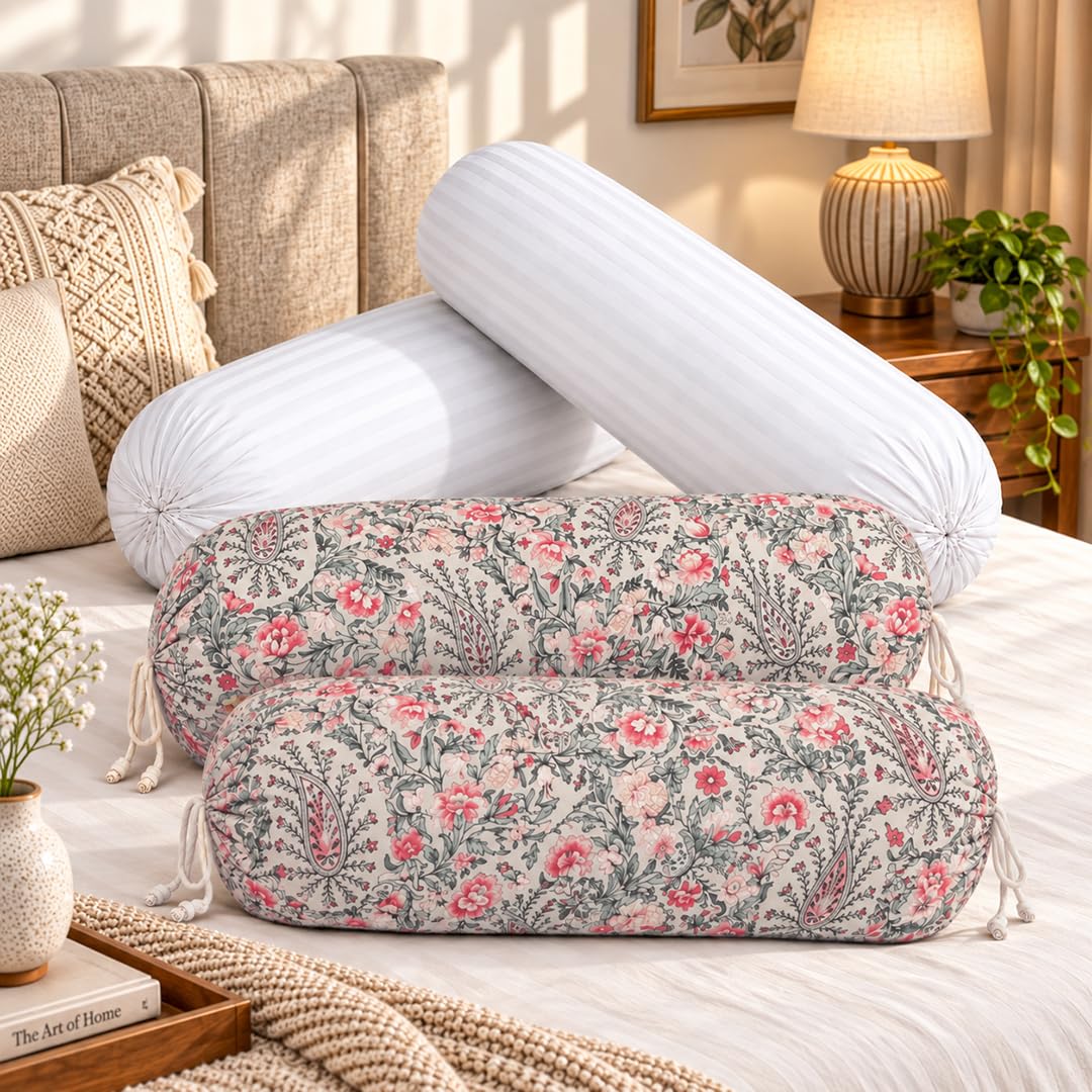 Bolster Covers with Fillers, 2 Covers and 2 Fillers, Sage Coral