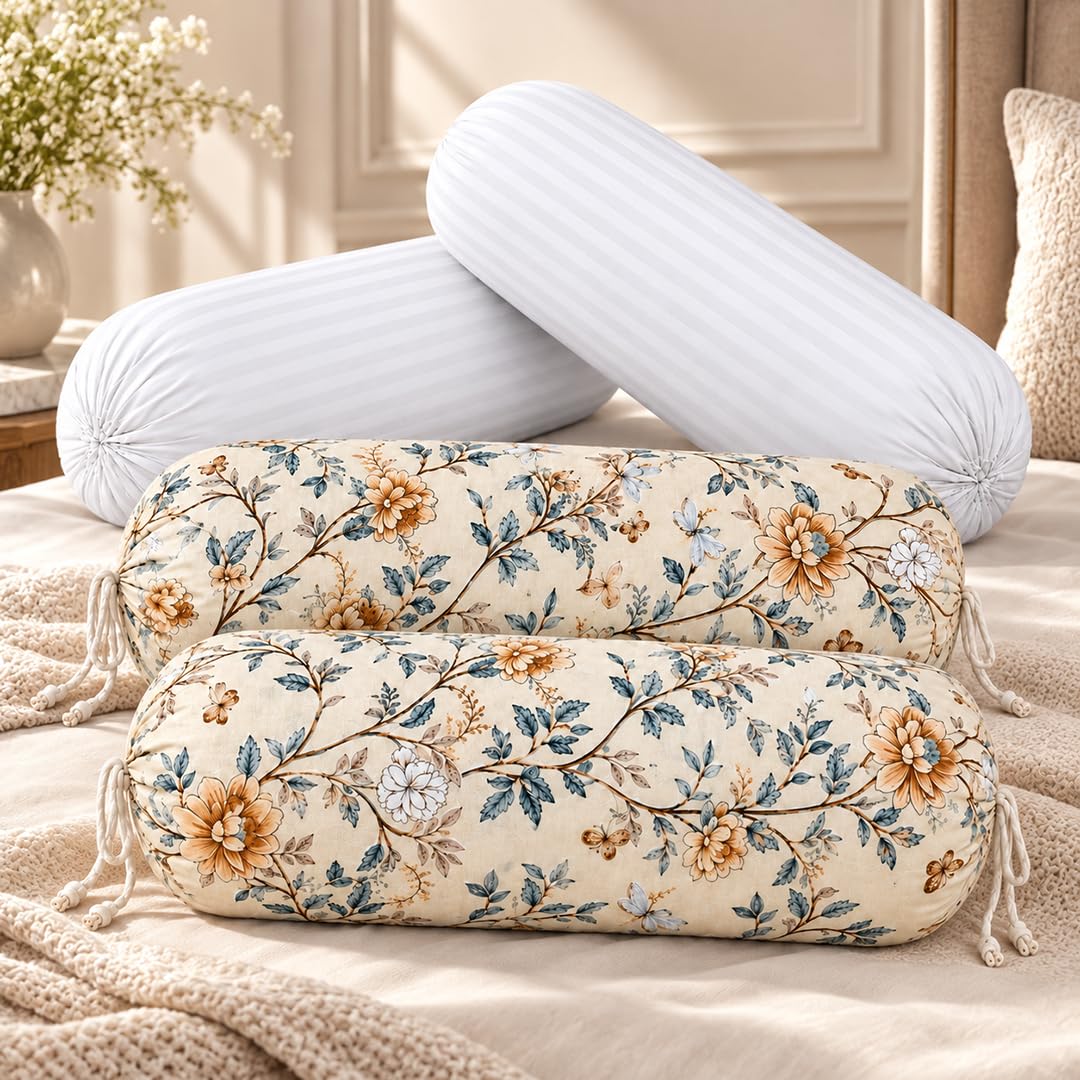 Bolster Covers with Fillers, 2 Covers and 2 Fillers, Golden Bloom