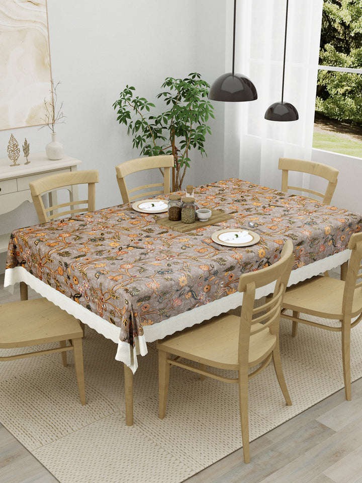 6 Seater Dining Table Cover; Material - PVC; Anti Slip; Golden Yellow Flowers