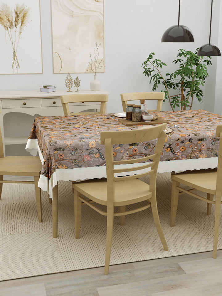 6 Seater Dining Table Cover; Material - PVC; Anti Slip; Golden Yellow Flowers