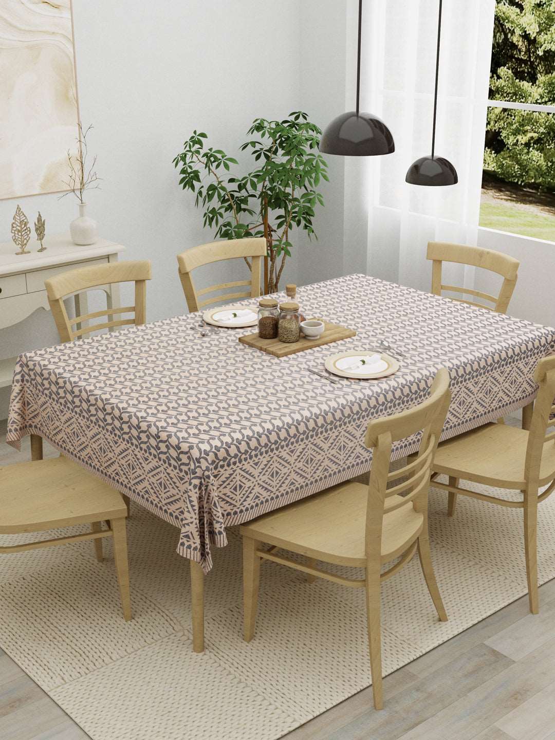100% Cotton Table Cover 6 Seater, Brown Beige
